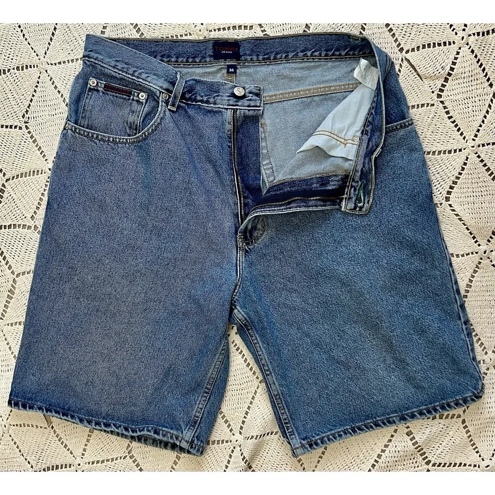 100% Cotton Vintage Tommy Hilfiger Denim Shorts Mens 36 USA 90s Baggy‎ Jean Y2K